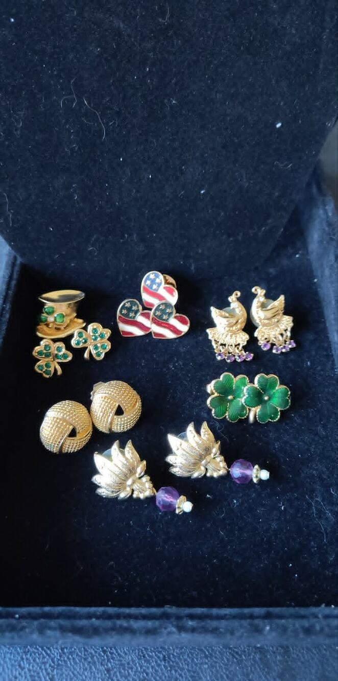 Vintage Avon estate lot 6pairs earrings, 2 brooch, One is marked 2001, enamel